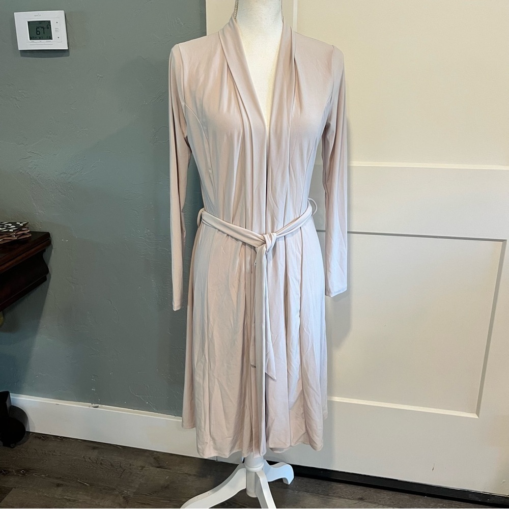 Triple 7 Cream Stretch Knit Belted Open Cardigan Med